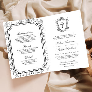 Victorian Black and White Catholic QR Code Wedding Invitation