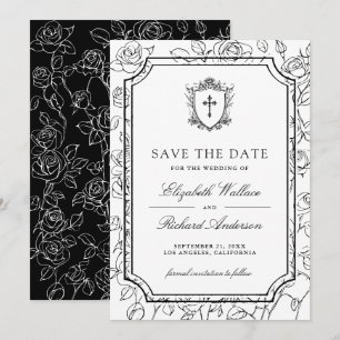 Victorian Black and White Catholic Wedding Save The Date