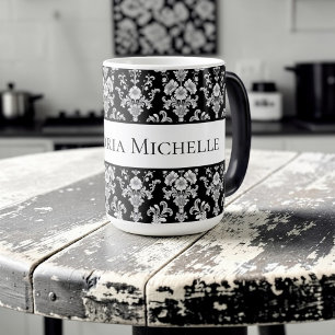 Victorian Black and White Damask Pattern Color Morph Mug
