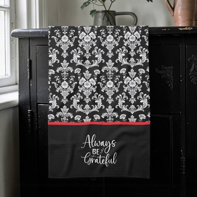 Victorian Black and White Damask Pattern Kitchen Towel (Creator Uploaded)