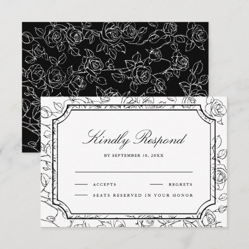 Victorian Black and White Floral Line Art Wedding
