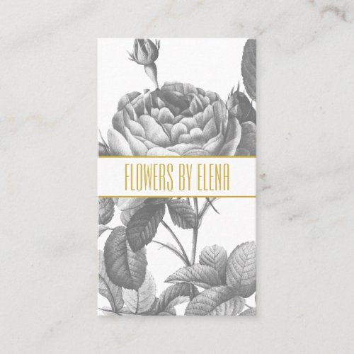 Victorian black and white rose flowers chic gold business card