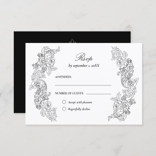 Victorian Black and White Wedding RSVP Card