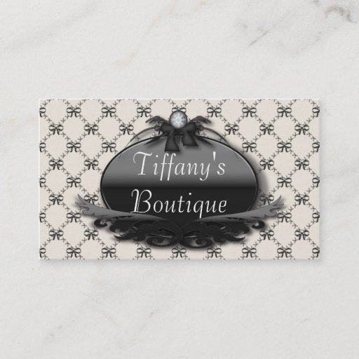 Customizable Victorian Black Bow Damask Fashion Business Cards