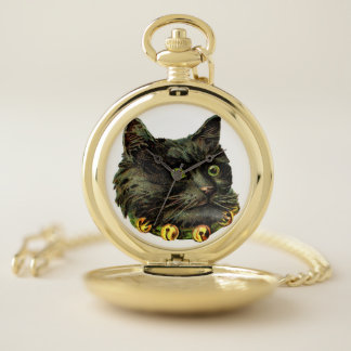 Victorian black cat pocket watch