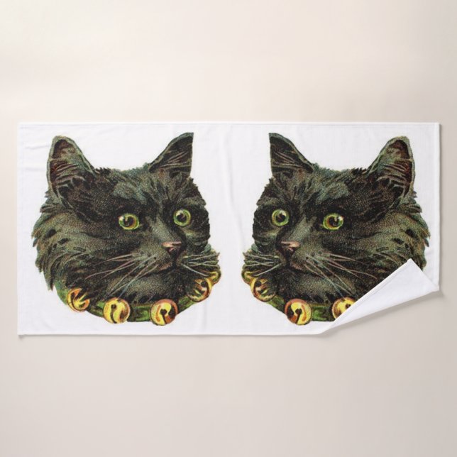 Victorian black cat with bell collar bath towel set (Bath Towel)