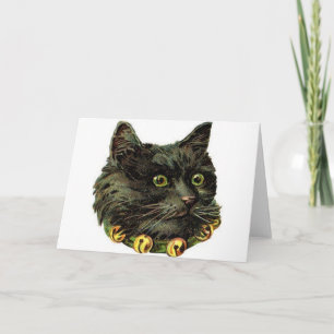 Victorian black cat with bell collar card