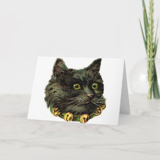 Victorian black cat with bell collar card