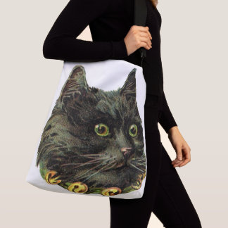 Victorian black cat with bell collar crossbody bag
