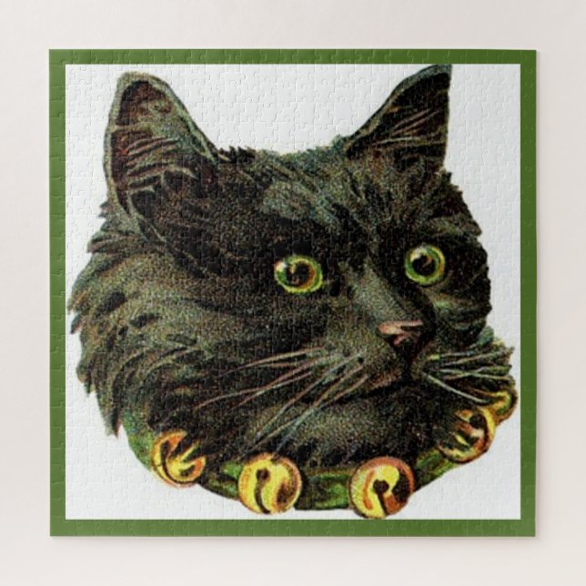 Victorian black cat with bell collar jigsaw puzzle (Vertical)