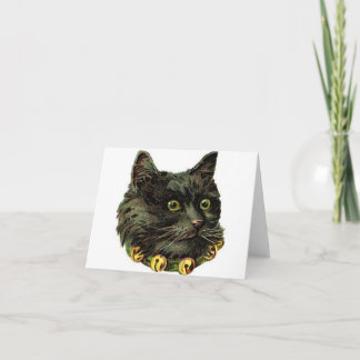 Victorian black cat with bell collar note card