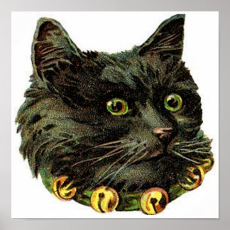 Victorian black cat with bell collar poster