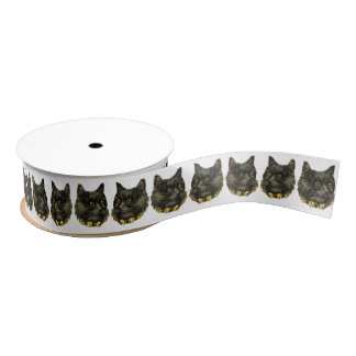 Victorian black cat with bell collar poster grosgrain ribbon