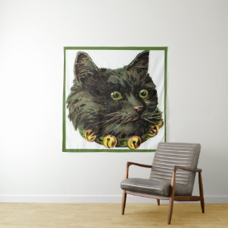 Victorian black cat with bell collar tapestry