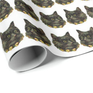 Victorian black cat with bell collar wrapping paper