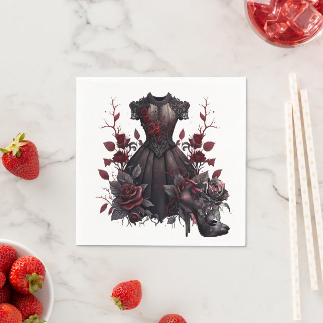 Victorian Black Dress | Antique Roses and Heels Napkins (Insitu)