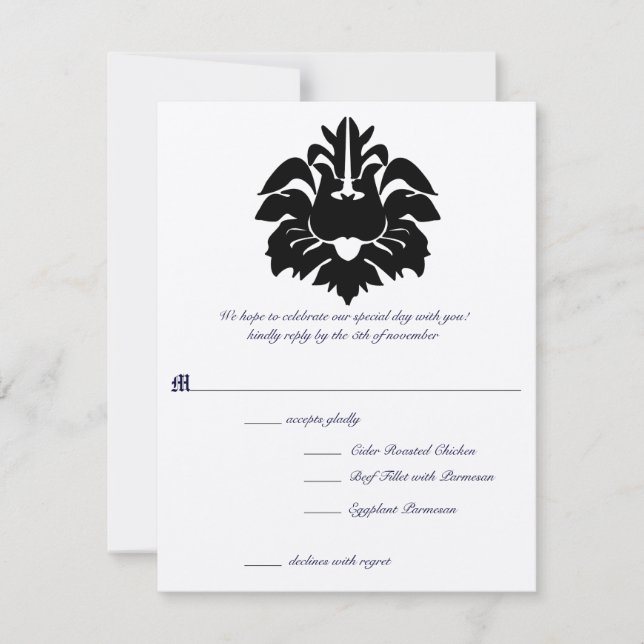Victorian Black Floral Damask Element Invitation (Front)