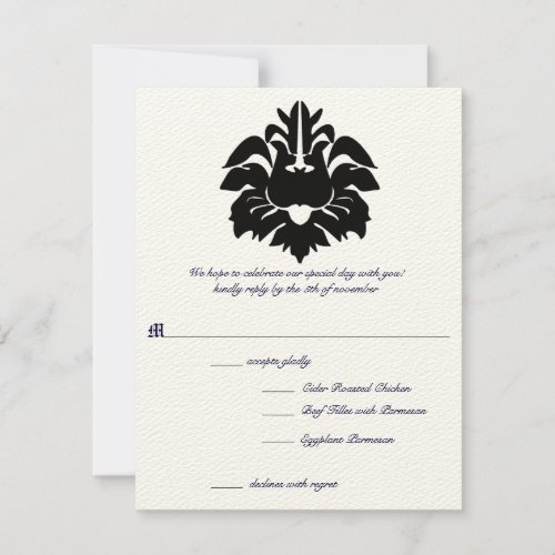 Victorian Black Floral Damask Element Invitation