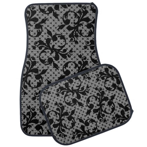 Victorian Black Floral Lace Set of Car Mats