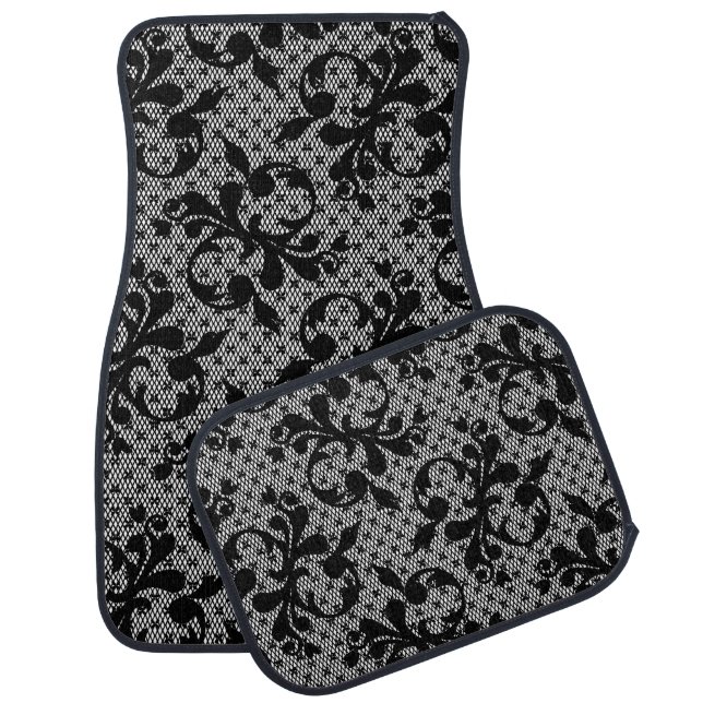Victorian Black Floral Lace Set of Car Mats (Set)