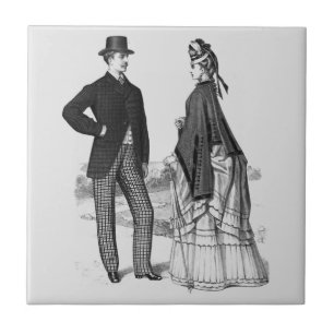 Victorian Black Gray Man Woman Elegant Ceramic Tile