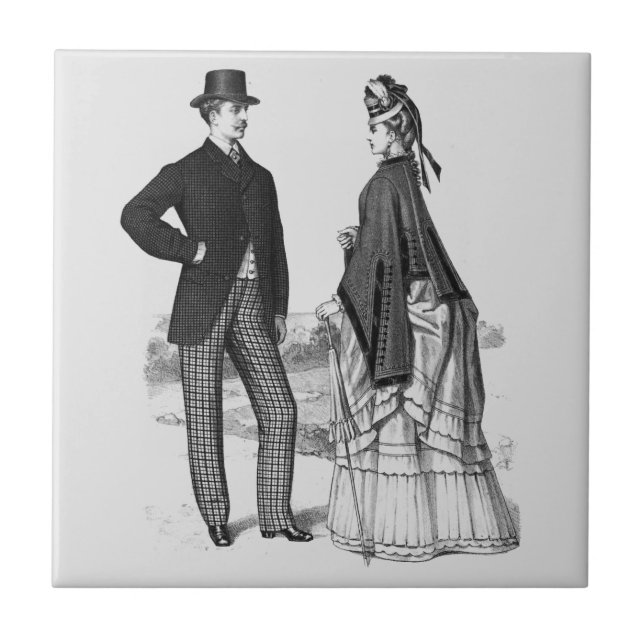 Victorian Black Gray Man Woman Elegant Ceramic Tile (Front)