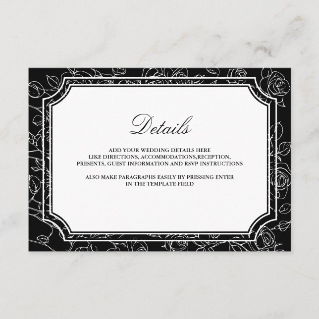 Victorian Black Line Art Wedding Details Enclosure Card (Front)