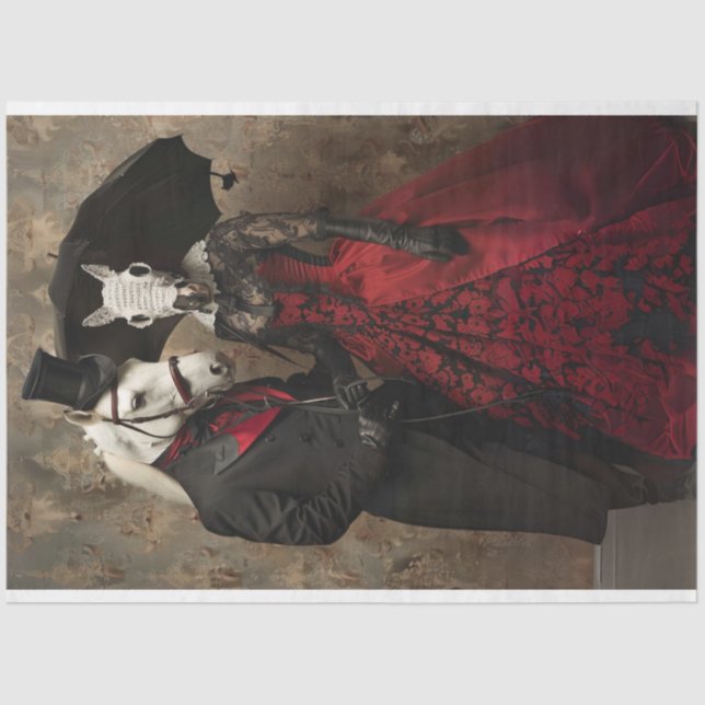 Victorian Black Red Dressed Horses Decoupage  Tissue Paper (Front)