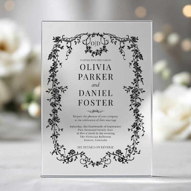 Victorian Black Wedding Monogram Acrylic Invitations (Creator Uploaded)