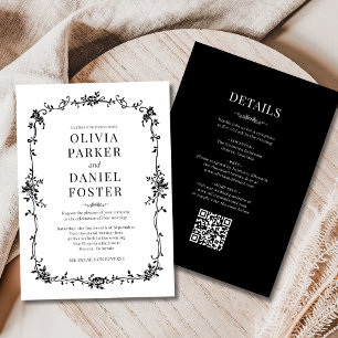Victorian Black White French All in One Wedding  Invitation