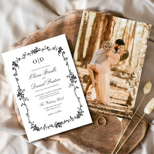 Victorian Black White Photo Monogram Wedding Invitation