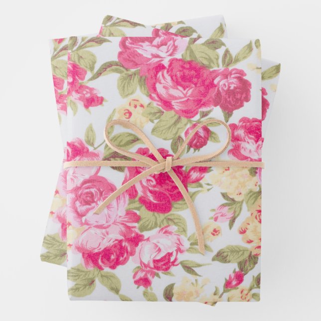 Victorian Blooming Roses Floral  Wrapping Paper Sheets (In situ)
