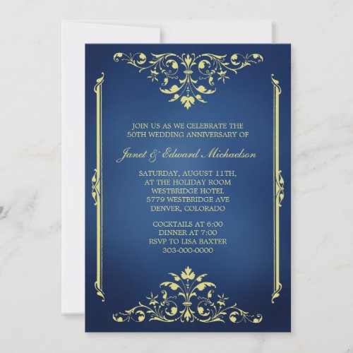 Victorian Blue and Gold Anniversary Invitation