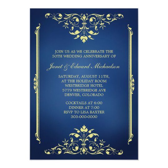 Victorian Blue and Gold Anniversary Invitation | Zazzle.com