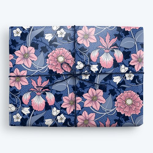 Victorian Blue and Pink Floral Wrapping Paper