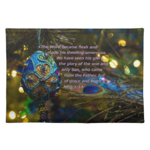 Victorian Blue Bible Verse Cloth Placemat