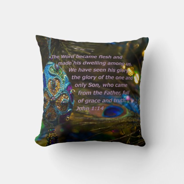 Victorian Blue Bible Verse Throw Pillow (Front)