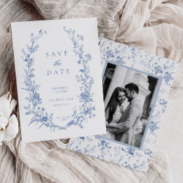Victorian Blue Floral Dusty Blue Wedding Save The Date