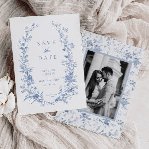 Victorian Blue Floral Dusty Blue Wedding Save The Date
