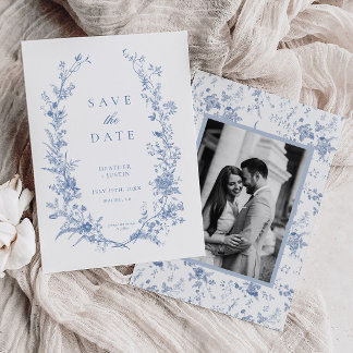 Victorian Blue Floral Dusty Blue Wedding Save The Date