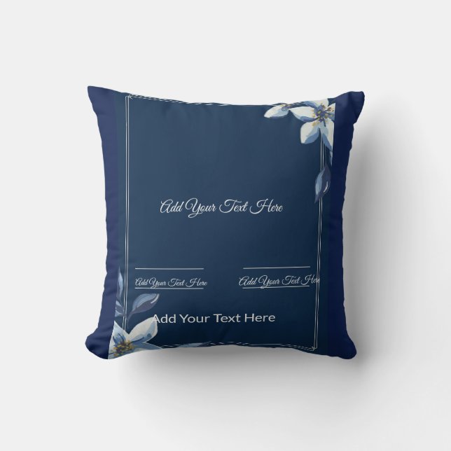 Victorian Blue Floral Dusty Blue Wedding  Throw Pillow (Front)