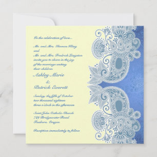 Victorian Blue Floral Flat Wedding Invitation