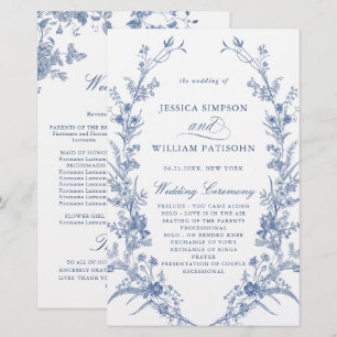 Victorian Blue Floral Wedding Ceremony Program