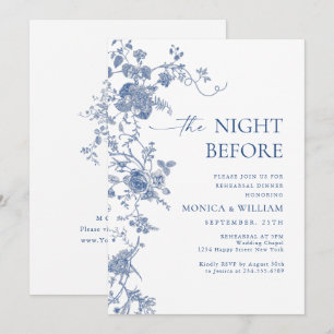 Victorian Blue French Floral Rehearsal Dinner Invitation