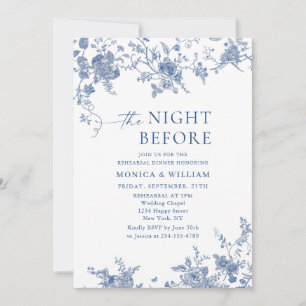 Victorian Blue French Floral Rehearsal Dinner Invitation