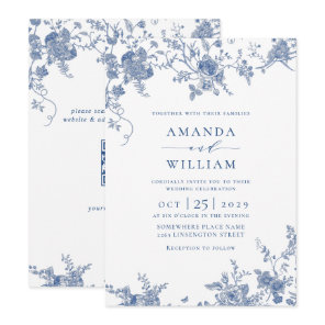 Victorian Blue French Floral Wedding QR code Invitation