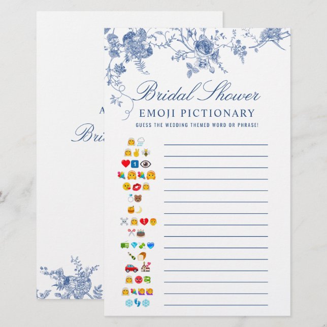 Victorian Blue French Garden Bridal Shower Game (Front/Back)