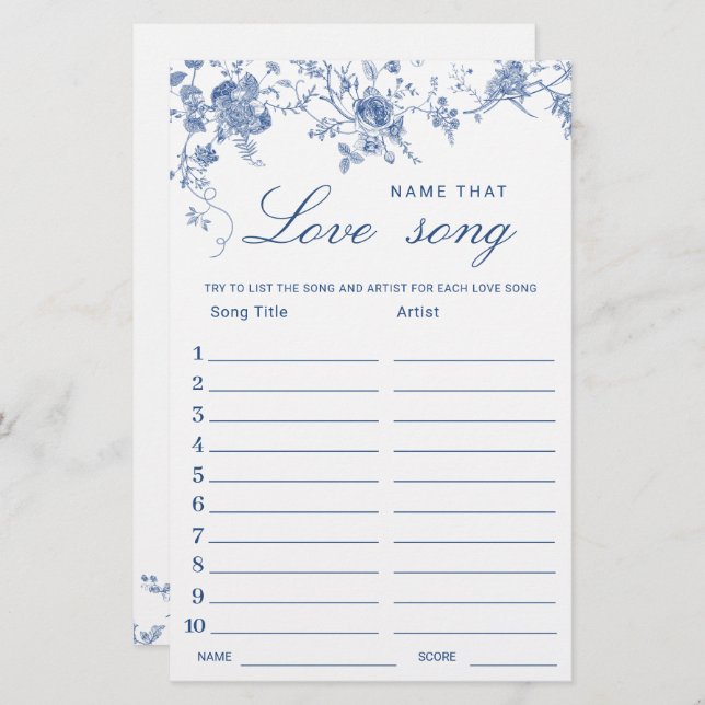 Victorian Blue French Garden Bridal Shower Game (Front/Back)