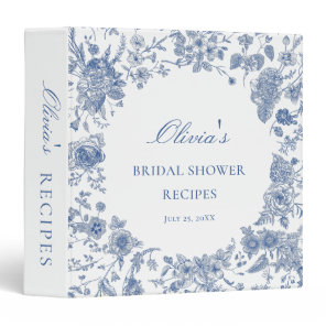 Victorian Blue French Garden Bridal Shower Recipe 3 Ring Binder