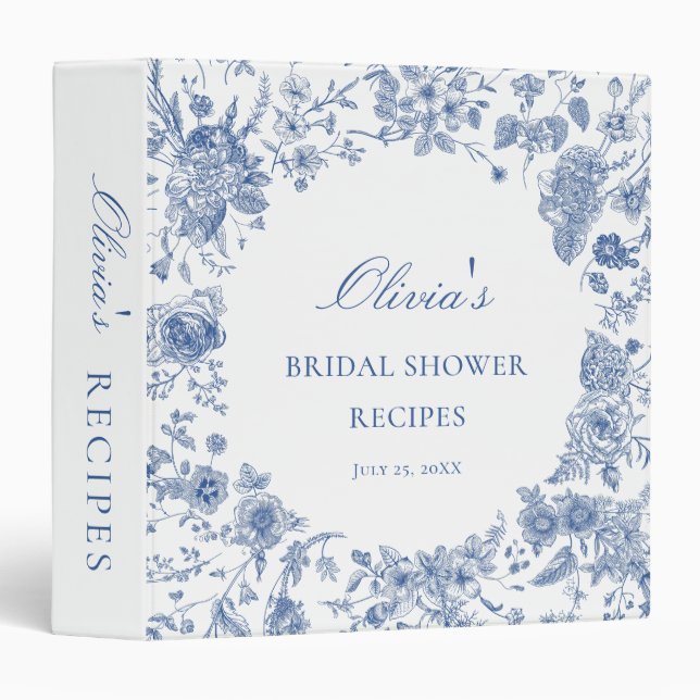 Victorian Blue French Garden Bridal Shower Recipe 3 Ring Binder (Front/Spine)